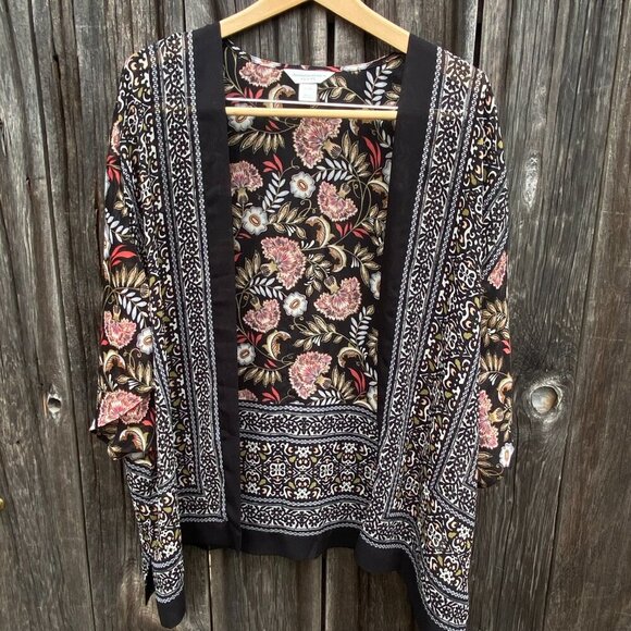 Christopher & Banks Kimono Style Floral Print Lightweight Fabric Top Size L - Picture 1 of 11